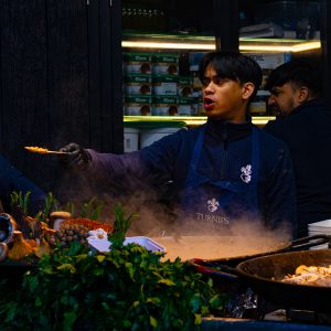 Preparing food in the market